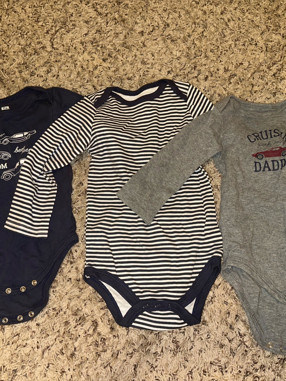 Baby Boys 3-Pack Bodysuits in Gray, Navy & Stripes